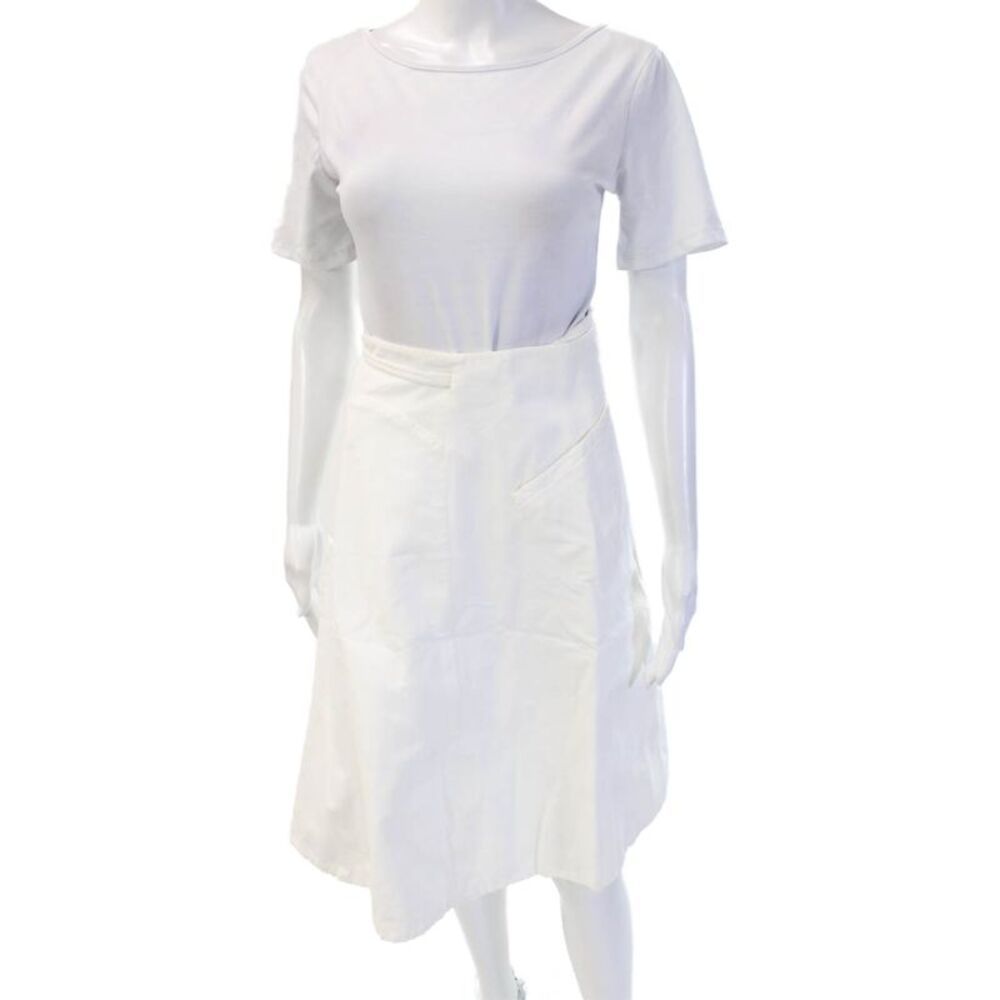 Chado Ralph Rucci Women A-Line Wrap Cotton Long White Skirt Size 6